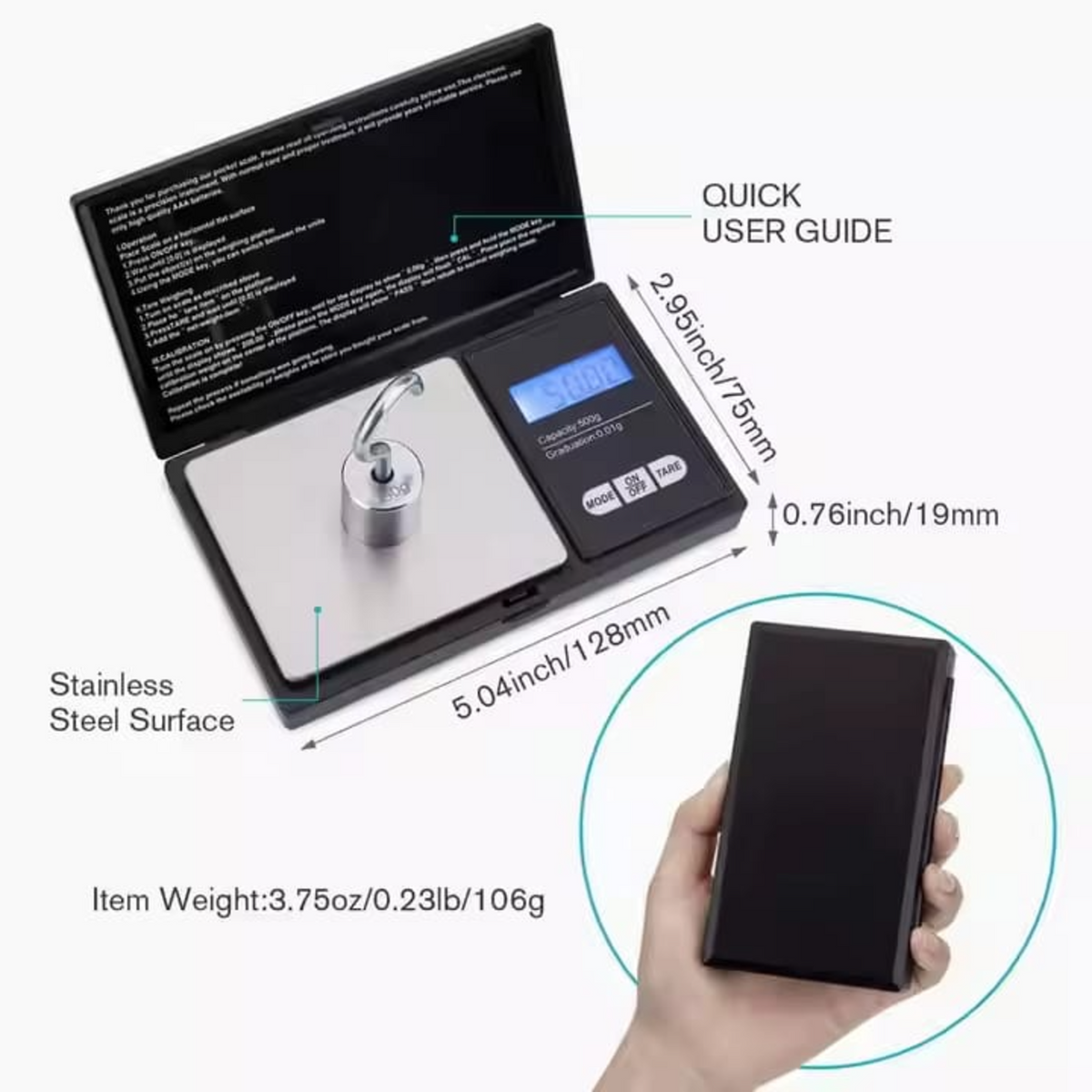 Digital Scale Professional Mini digital Precision Pocket Scale – 500g x 0.1g High Accuracy Mini Gram Scale  Backlit LCD Display | Tare Function | Calibration Mode | Ultra-Portable Design