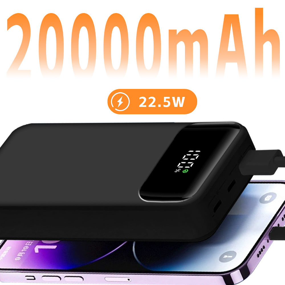 LUXEIN 20000mAh Fast Charging Power Bank – Built-in Cables, 22.5W Output, Laptop Compatible, Digital Display  One Power Bank. Total Charging Solution.